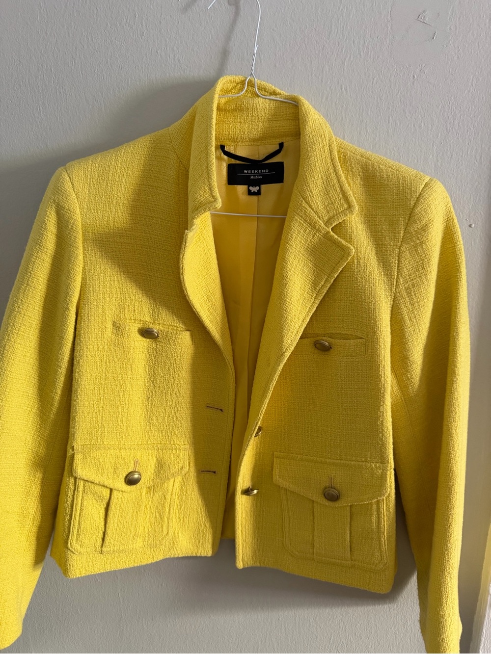 Weekend Max Mara Bright Yellow Textured Cropped Blazer